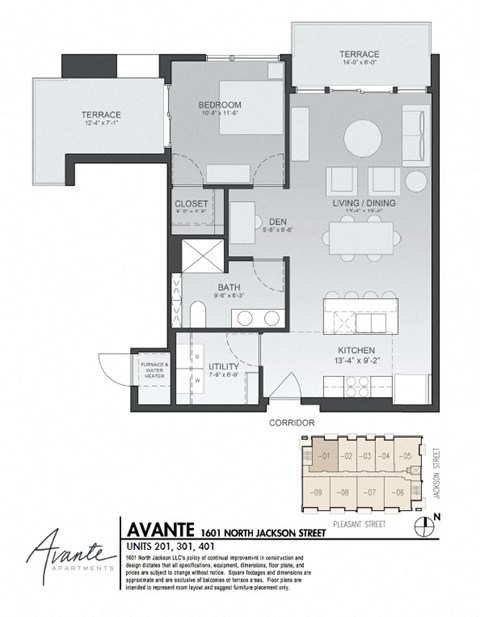 Floor plan for 1 bed, 1 bath, 829 sqft